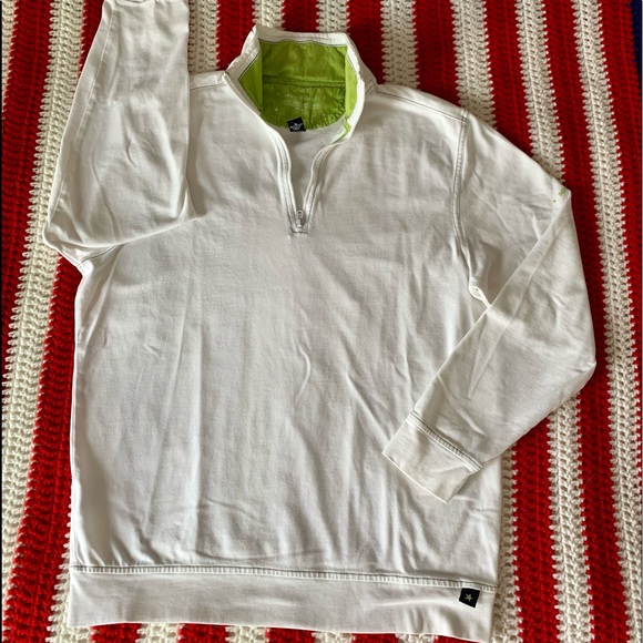 INDIGO PALMS White with lime green lining 1/4 zip front light sweatshirt-MED - Picture 3 of 9